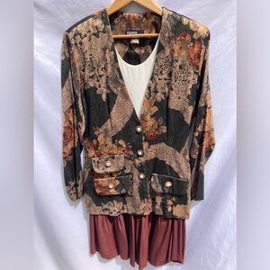 Vintage 1990's Dawn Joy Skirt Suit with Dickey! Size 10